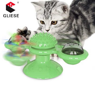 Cat Led Light Catnip Toys Self Grooming Brush With Spinning Windmill Cat Brush Suction To Wall Massage Comb Funny Toys